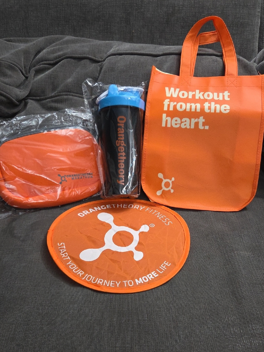 Orangetheory Bright Orange Promo Party Bundle - Tote, Shaker, Frisbee, Pouch